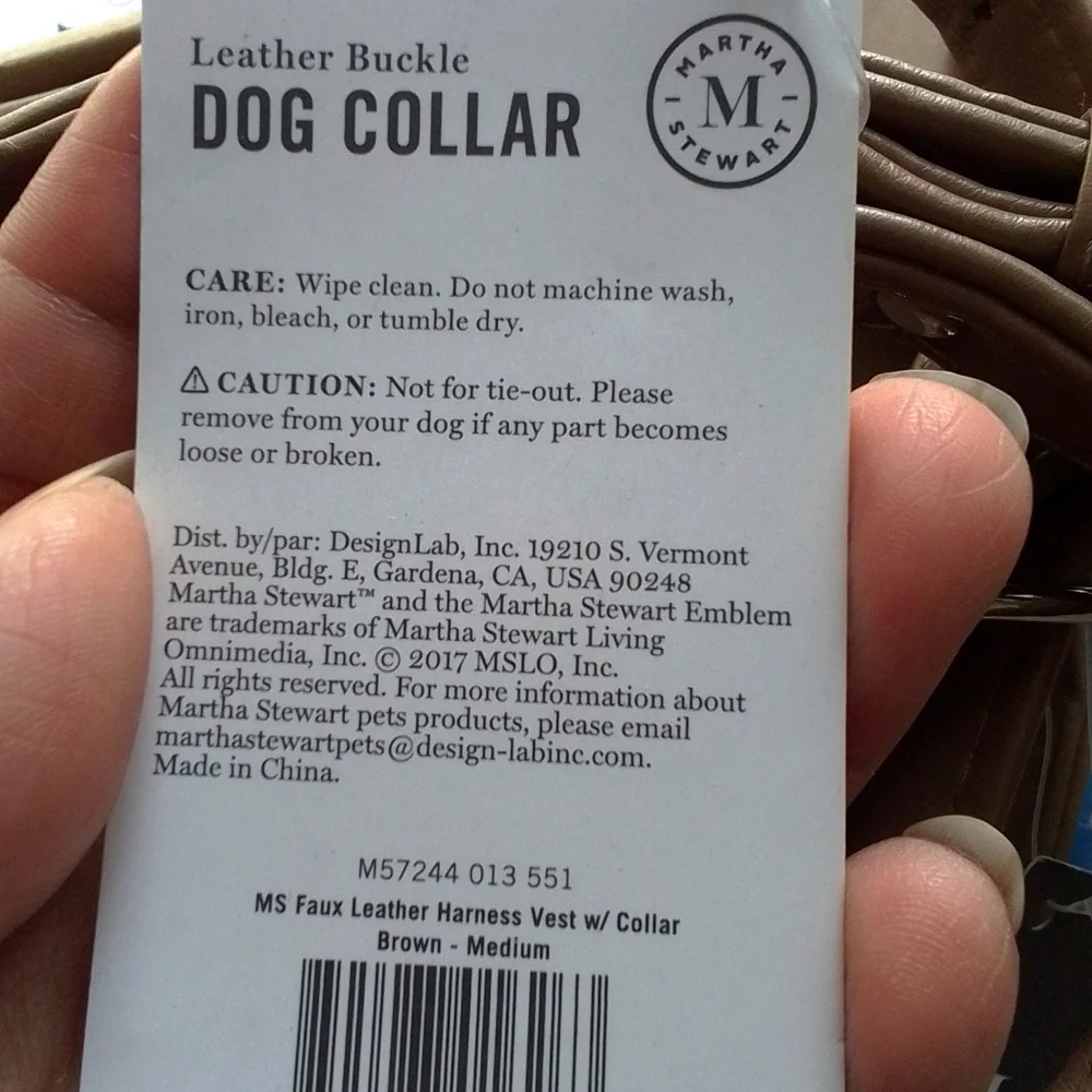 NEW Martha Stewart Faux Leather Dog Collar Sz Med